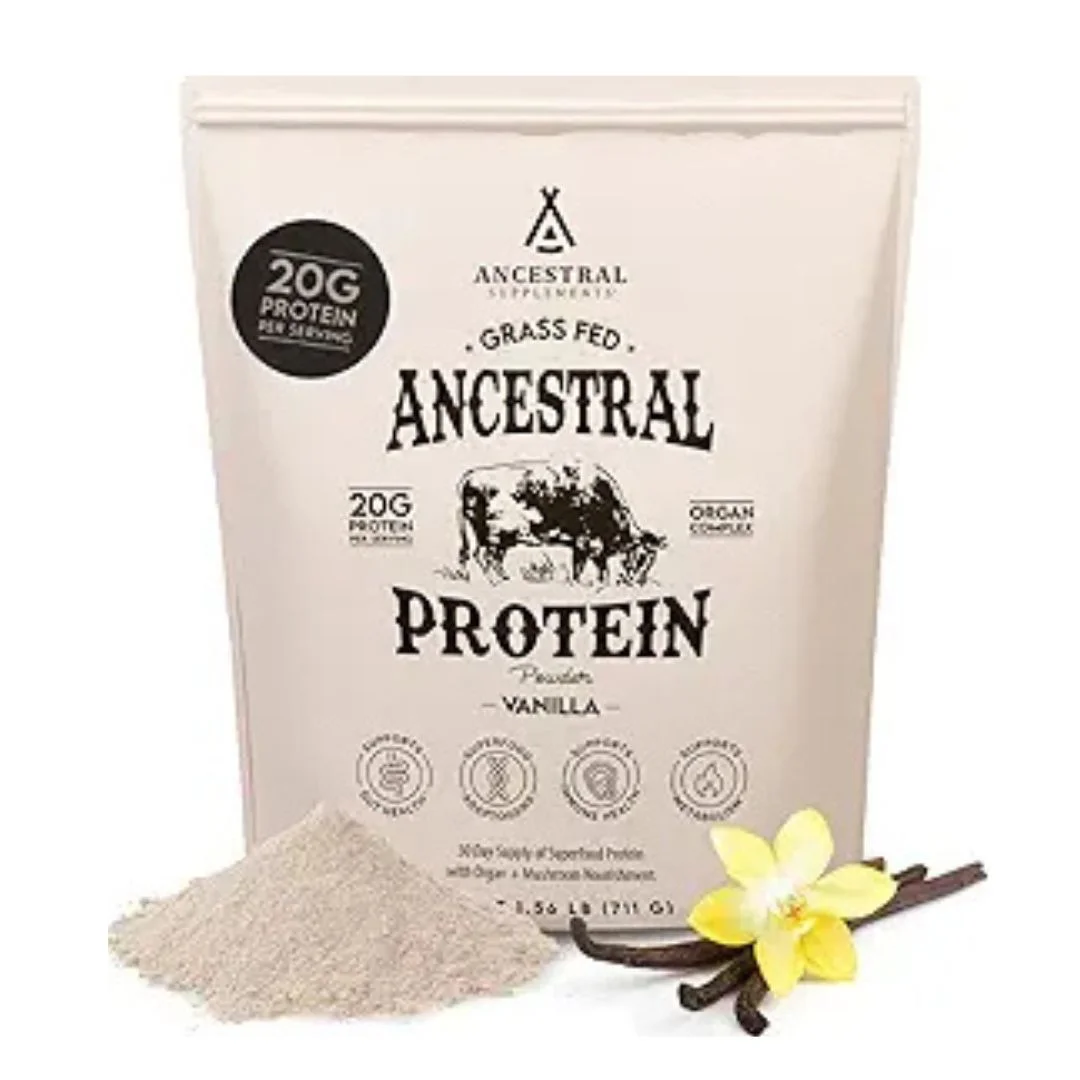 Ancestral Supplements Grass Fed Protein Powder Vanilla 30 Servings