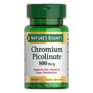 Nature's Bounty Chromium Picolinate 800 mcg – Daily Metabolism Support Maintaining a healthy lifestyle starts with giving your body the nutrients it needs every day. Nature's Bounty Chromium Picolinate 800 mcg is a convenient mineral supplement designed to support the metabolism of fats, proteins, and carbohydrates as part of a balanced diet and healthy lifestyle. With a potent 800 mcg serving and 50 easy-to-swallow tablets per bottle, this supplement provides a simple way to support your daily wellness routine. Chromium is an essential trace mineral that plays an important role in how the body processes nutrients. Many health-conscious individuals choose Chromium Picolinate supplements to complement their nutrition plans and support overall metabolic health. Nature's Bounty has developed this trusted formula to help you maintain your wellness goals with quality and convenience. Why Choose Nature's Bounty Chromium Picolinate? Every day, your body converts the foods you eat into energy and nutrients that fuel your activities. Chromium is involved in these natural metabolic processes, making it a popular choice for individuals looking to support their overall health and nutrition goals. Nature's Bounty Chromium Picolinate provides a high-strength dose in a simple tablet form, making it easy to include in your daily supplement routine. Whether you're focused on maintaining healthy habits, supporting your nutrition plan, or simply looking for a reliable mineral supplement, this product offers a practical solution. Key Features Supports Fat, Protein & Carbohydrate Metabolism Chromium is known for its role in helping the body metabolize key nutrients. This supplement is designed to support the body's natural processes involved in converting food into usable energy. High Potency Formula Each serving delivers 800 mcg of Chromium Picolinate, providing a concentrated source of this essential mineral for daily supplementation. Convenient Daily Tablets The easy-to-take tablet format makes supplementation simple and convenient, whether you're at home, at work, or on the go. Trusted Nature's Bounty Quality Nature's Bounty has earned the trust of millions by creating quality supplements designed to support wellness and healthy living. Supports Healthy Lifestyle Goals When combined with balanced nutrition, regular exercise, and healthy habits, Chromium Picolinate can be a valuable addition to your daily routine. Benefits of Chromium Picolinate Chromium is a trace mineral that the body needs in small amounts. It is involved in normal nutrient metabolism and is often chosen by individuals looking to support their wellness journey. Many people add Chromium Picolinate to their supplement routine because it offers: Nutritional support for metabolism Daily mineral supplementation Convenient tablet format Easy integration into wellness routines Support for healthy lifestyle goals While supplements are not a replacement for healthy habits, they can help fill nutritional gaps and support your overall wellness plan. Perfect for Health-Conscious Individuals Nature's Bounty Chromium Picolinate is ideal for: Adults seeking daily mineral support Individuals focused on balanced nutrition People maintaining active lifestyles Those looking to support metabolic wellness Men and women interested in daily health supplements Whether you're starting a new wellness journey or enhancing an existing routine, this supplement provides an easy way to support your nutritional goals. Easy to Add to Your Routine One of the best things about Nature's Bounty Chromium Picolinate is its simplicity. The tablets are convenient to take and can easily fit into your daily schedule. Consistency is important when it comes to supplementation. Taking your supplement as directed and maintaining healthy lifestyle habits can help support your long-term wellness objectives. Support Your Wellness Goals Every Day A balanced lifestyle includes nutritious foods, regular movement, proper hydration, and quality sleep. Adding a trusted mineral supplement like Nature's Bounty Chromium Picolinate can help complement those healthy habits. Whether your goal is supporting metabolism, maintaining a healthy nutrition plan, or simply ensuring you're getting important minerals as part of your routine, this supplement offers reliable support you can count on. Quality You Can Trust Nature's Bounty is committed to producing supplements that meet high quality standards. Each bottle contains 50 tablets and is designed to provide convenient daily support for your wellness journey. When you choose Nature's Bounty Chromium Picolinate, you're choosing a trusted supplement brand known for quality, consistency, and customer satisfaction. Product Highlights ✔ 800 mcg Chromium Picolinate per serving ✔ Supports fat, protein, and carbohydrate metabolism ✔ Convenient daily tablets ✔ Trusted Nature's Bounty quality ✔ 50 tablets per bottle ✔ Suitable for everyday wellness routines Make Nature's Bounty Chromium Picolinate 800 mcg part of your daily supplement routine and support your healthy lifestyle goals with confidence.