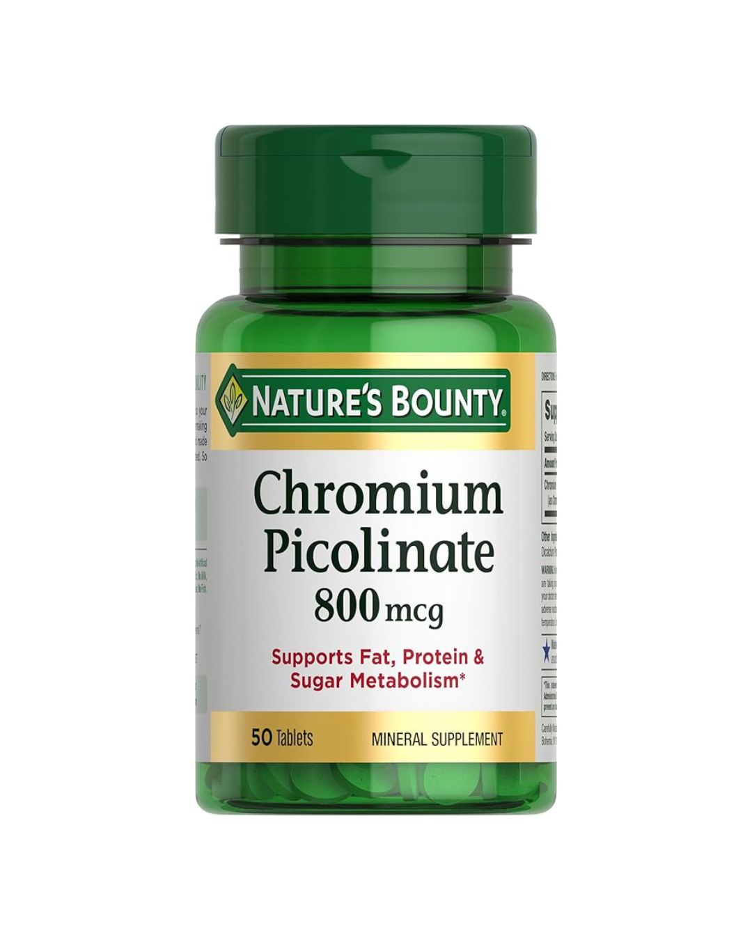 Nature's Bounty Chromium Picolinate 800 mcg – Daily Metabolism Support Maintaining a healthy lifestyle starts with giving your body the nutrients it needs every day. Nature's Bounty Chromium Picolinate 800 mcg is a convenient mineral supplement designed to support the metabolism of fats, proteins, and carbohydrates as part of a balanced diet and healthy lifestyle. With a potent 800 mcg serving and 50 easy-to-swallow tablets per bottle, this supplement provides a simple way to support your daily wellness routine. Chromium is an essential trace mineral that plays an important role in how the body processes nutrients. Many health-conscious individuals choose Chromium Picolinate supplements to complement their nutrition plans and support overall metabolic health. Nature's Bounty has developed this trusted formula to help you maintain your wellness goals with quality and convenience. Why Choose Nature's Bounty Chromium Picolinate? Every day, your body converts the foods you eat into energy and nutrients that fuel your activities. Chromium is involved in these natural metabolic processes, making it a popular choice for individuals looking to support their overall health and nutrition goals. Nature's Bounty Chromium Picolinate provides a high-strength dose in a simple tablet form, making it easy to include in your daily supplement routine. Whether you're focused on maintaining healthy habits, supporting your nutrition plan, or simply looking for a reliable mineral supplement, this product offers a practical solution. Key Features Supports Fat, Protein & Carbohydrate Metabolism Chromium is known for its role in helping the body metabolize key nutrients. This supplement is designed to support the body's natural processes involved in converting food into usable energy. High Potency Formula Each serving delivers 800 mcg of Chromium Picolinate, providing a concentrated source of this essential mineral for daily supplementation. Convenient Daily Tablets The easy-to-take tablet format makes supplementation simple and convenient, whether you're at home, at work, or on the go. Trusted Nature's Bounty Quality Nature's Bounty has earned the trust of millions by creating quality supplements designed to support wellness and healthy living. Supports Healthy Lifestyle Goals When combined with balanced nutrition, regular exercise, and healthy habits, Chromium Picolinate can be a valuable addition to your daily routine. Benefits of Chromium Picolinate Chromium is a trace mineral that the body needs in small amounts. It is involved in normal nutrient metabolism and is often chosen by individuals looking to support their wellness journey. Many people add Chromium Picolinate to their supplement routine because it offers: Nutritional support for metabolism Daily mineral supplementation Convenient tablet format Easy integration into wellness routines Support for healthy lifestyle goals While supplements are not a replacement for healthy habits, they can help fill nutritional gaps and support your overall wellness plan. Perfect for Health-Conscious Individuals Nature's Bounty Chromium Picolinate is ideal for: Adults seeking daily mineral support Individuals focused on balanced nutrition People maintaining active lifestyles Those looking to support metabolic wellness Men and women interested in daily health supplements Whether you're starting a new wellness journey or enhancing an existing routine, this supplement provides an easy way to support your nutritional goals. Easy to Add to Your Routine One of the best things about Nature's Bounty Chromium Picolinate is its simplicity. The tablets are convenient to take and can easily fit into your daily schedule. Consistency is important when it comes to supplementation. Taking your supplement as directed and maintaining healthy lifestyle habits can help support your long-term wellness objectives. Support Your Wellness Goals Every Day A balanced lifestyle includes nutritious foods, regular movement, proper hydration, and quality sleep. Adding a trusted mineral supplement like Nature's Bounty Chromium Picolinate can help complement those healthy habits. Whether your goal is supporting metabolism, maintaining a healthy nutrition plan, or simply ensuring you're getting important minerals as part of your routine, this supplement offers reliable support you can count on. Quality You Can Trust Nature's Bounty is committed to producing supplements that meet high quality standards. Each bottle contains 50 tablets and is designed to provide convenient daily support for your wellness journey. When you choose Nature's Bounty Chromium Picolinate, you're choosing a trusted supplement brand known for quality, consistency, and customer satisfaction. Product Highlights ✔ 800 mcg Chromium Picolinate per serving ✔ Supports fat, protein, and carbohydrate metabolism ✔ Convenient daily tablets ✔ Trusted Nature's Bounty quality ✔ 50 tablets per bottle ✔ Suitable for everyday wellness routines Make Nature's Bounty Chromium Picolinate 800 mcg part of your daily supplement routine and support your healthy lifestyle goals with confidence.